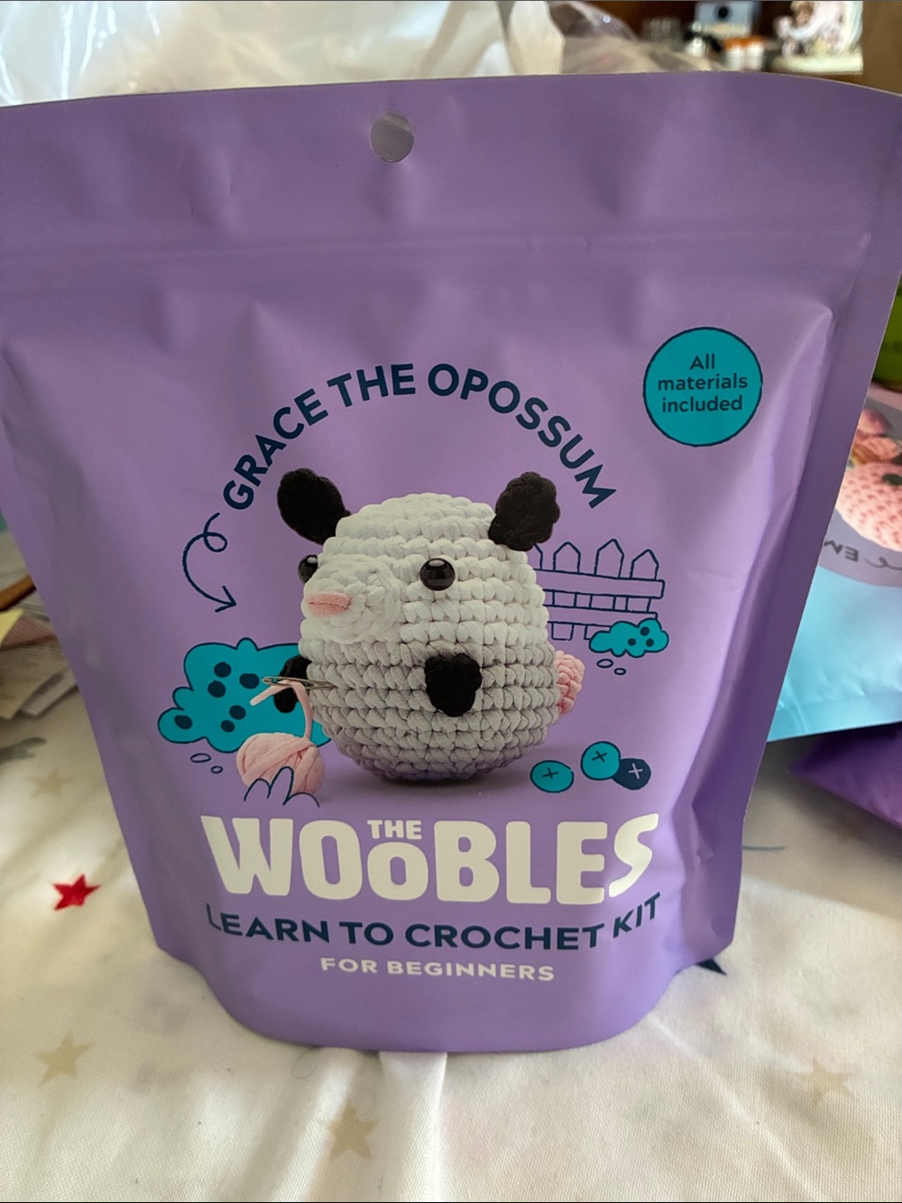 Grace the Opossum Woobles Crochet Kit - Lavender Packaging